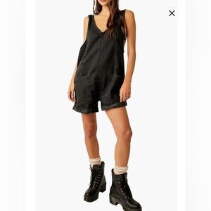 Free People High Roller Short Denim Overalls